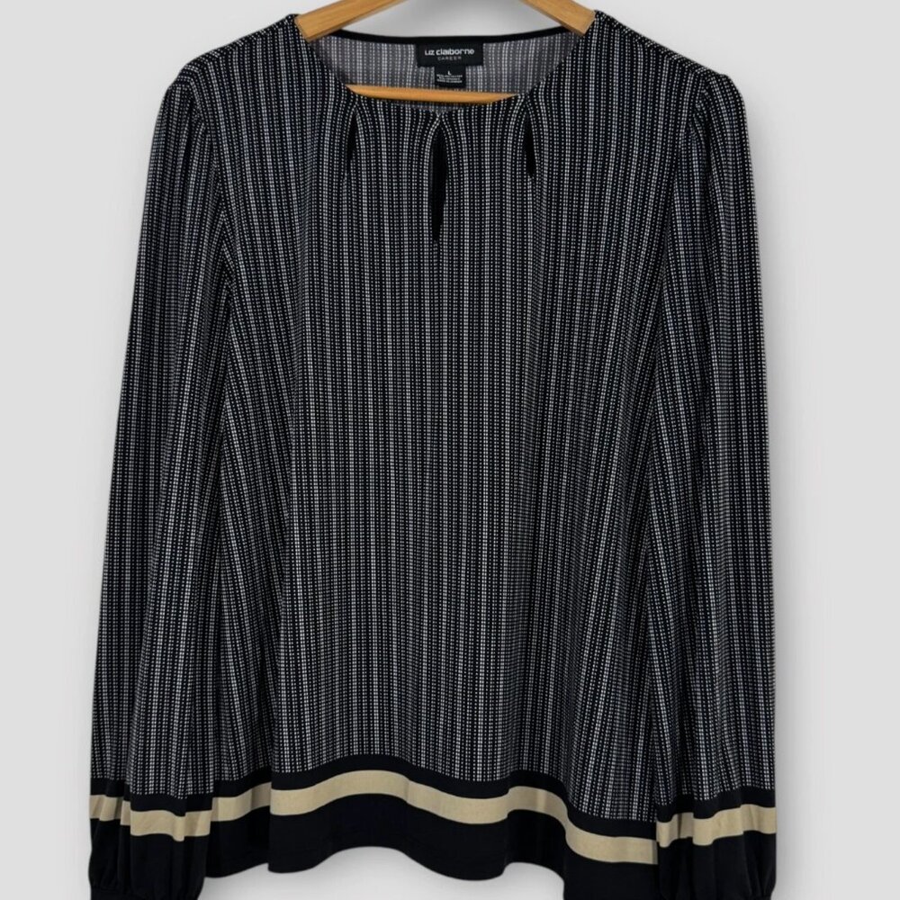 Liz Claiborne 3X Black & White Dot Stripe Blouse – NWT